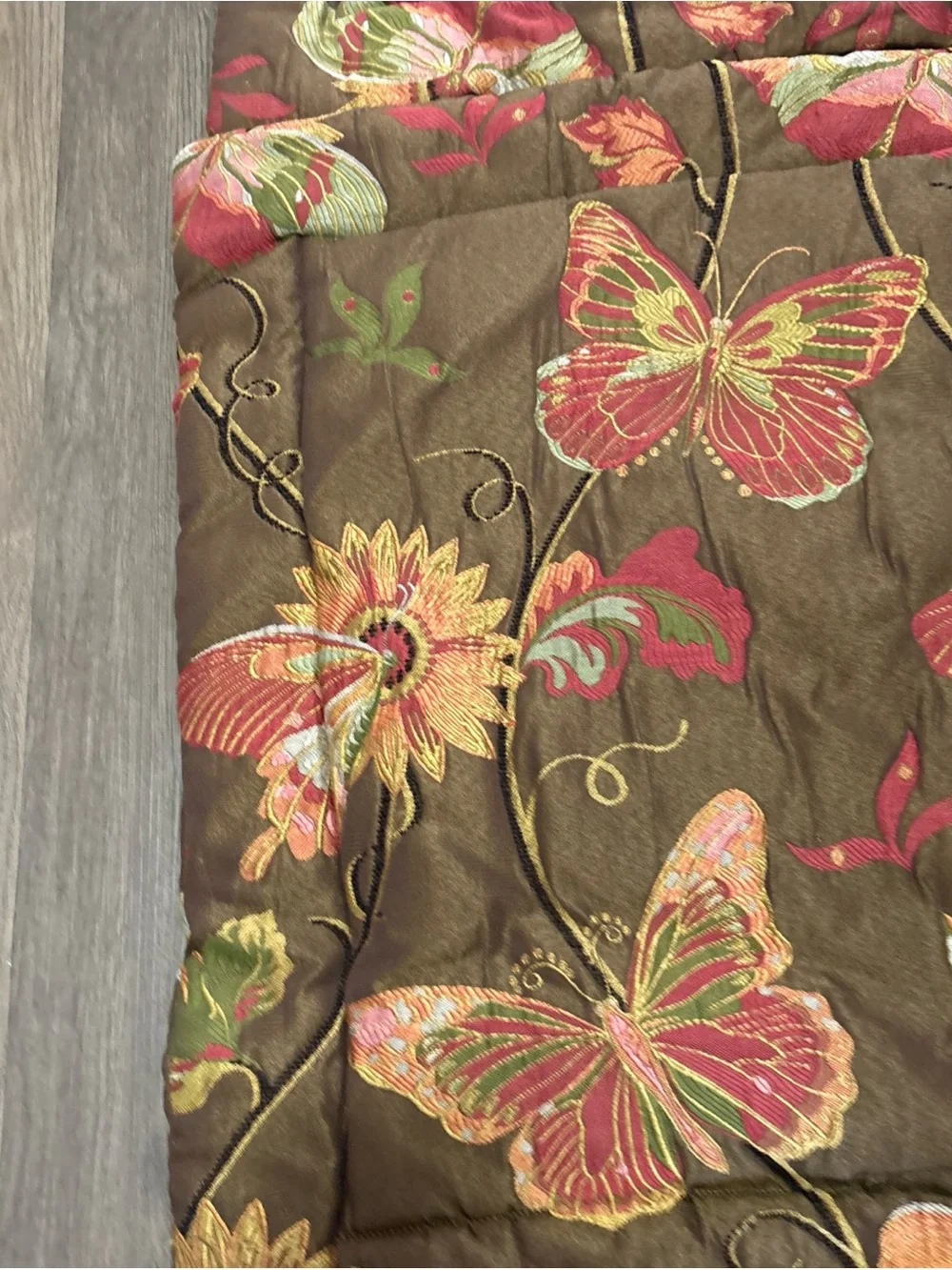 Butterfly Floral Quilted Pillow Sham - Brown and Coral